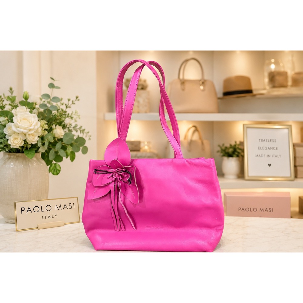 Paolo Masi Italy Pink Leather Flower Applique Tote Bag Made in Italy Handbag